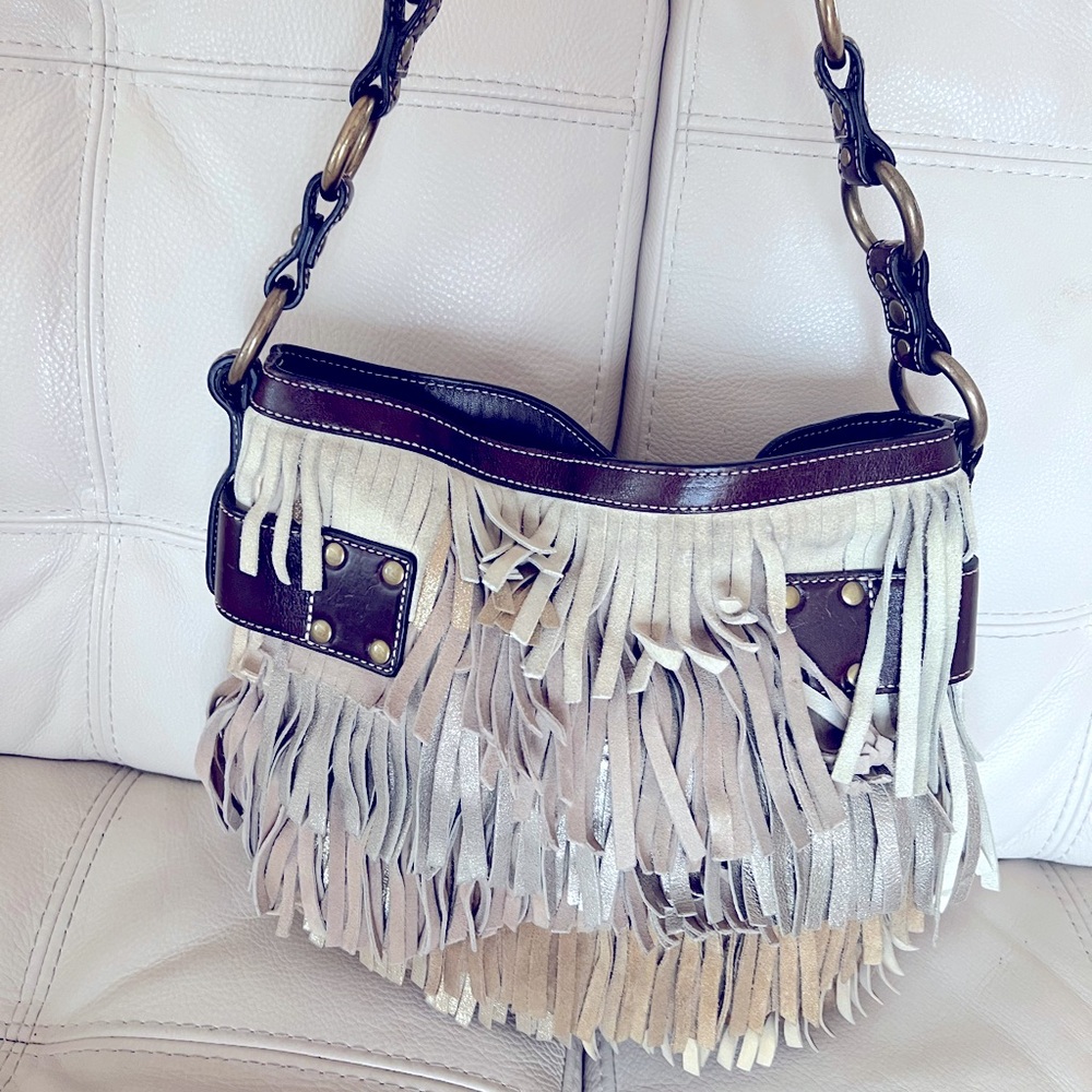 Authentic COACH mixed fringe studded western style hobo handbag